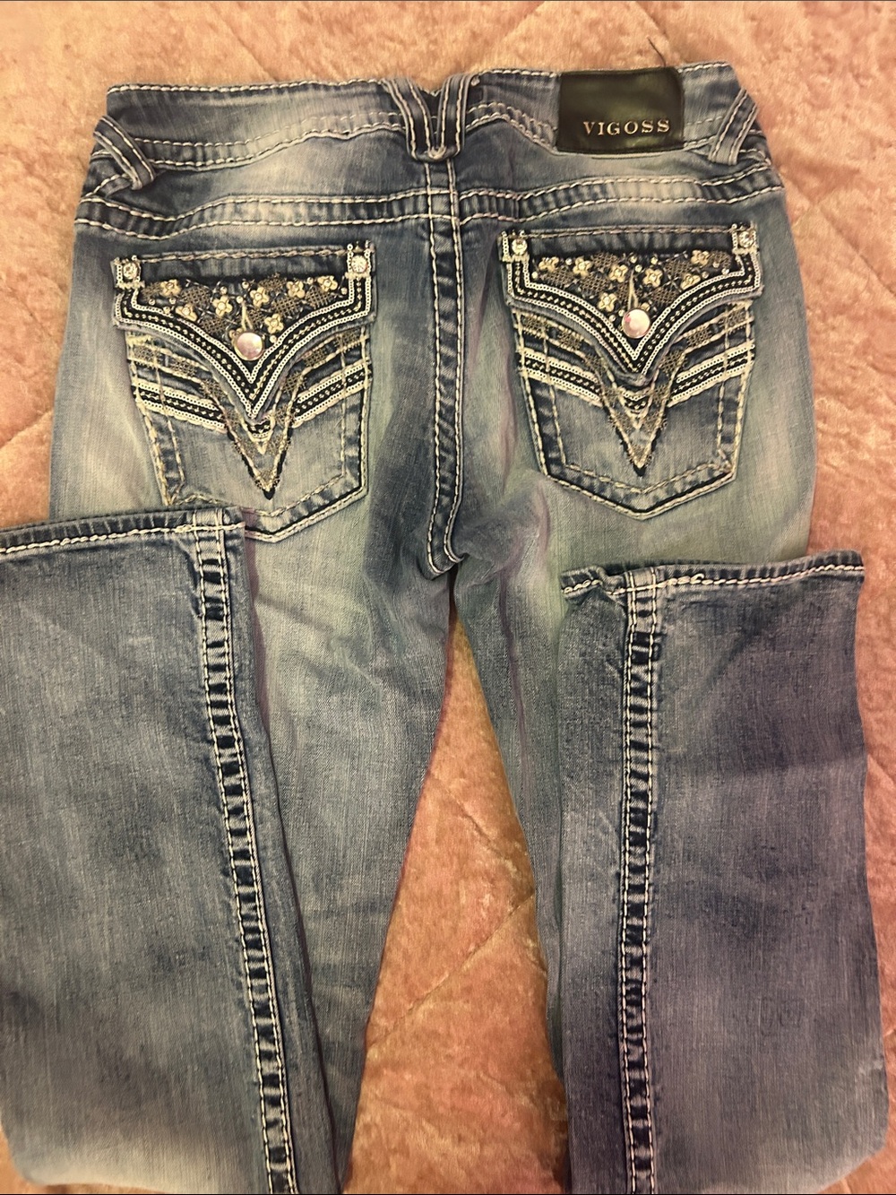 Vigoss Women's Light Blue Denim Skinny Jeans with Embellished Back Pockets